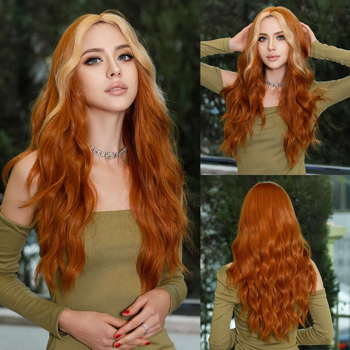 KIMLUD, NAMM Long Wavy Ombre Blonde Wigs for Women Cosplay Daily Party Synthetic Light Orange Hair Wig Lolita Heat Resistant Fiber, KIMLUD Womens Clothes