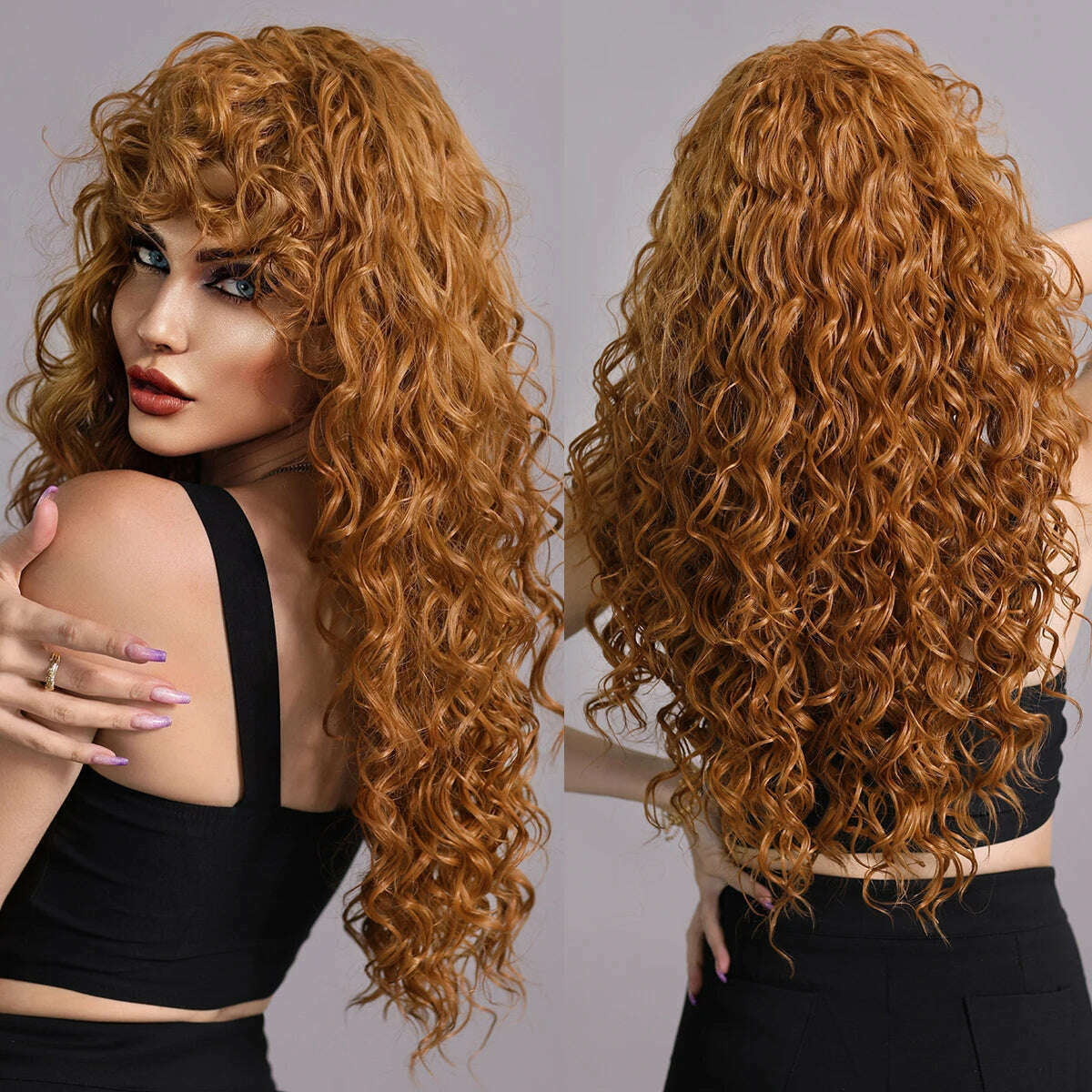 KIMLUD, NAMM Long Wavy Ombre Blonde Wigs for Women Cosplay Daily Party Synthetic Light Orange Hair Wig Lolita Heat Resistant Fiber, MW9054-1 / Follow us - 2USD, KIMLUD Womens Clothes