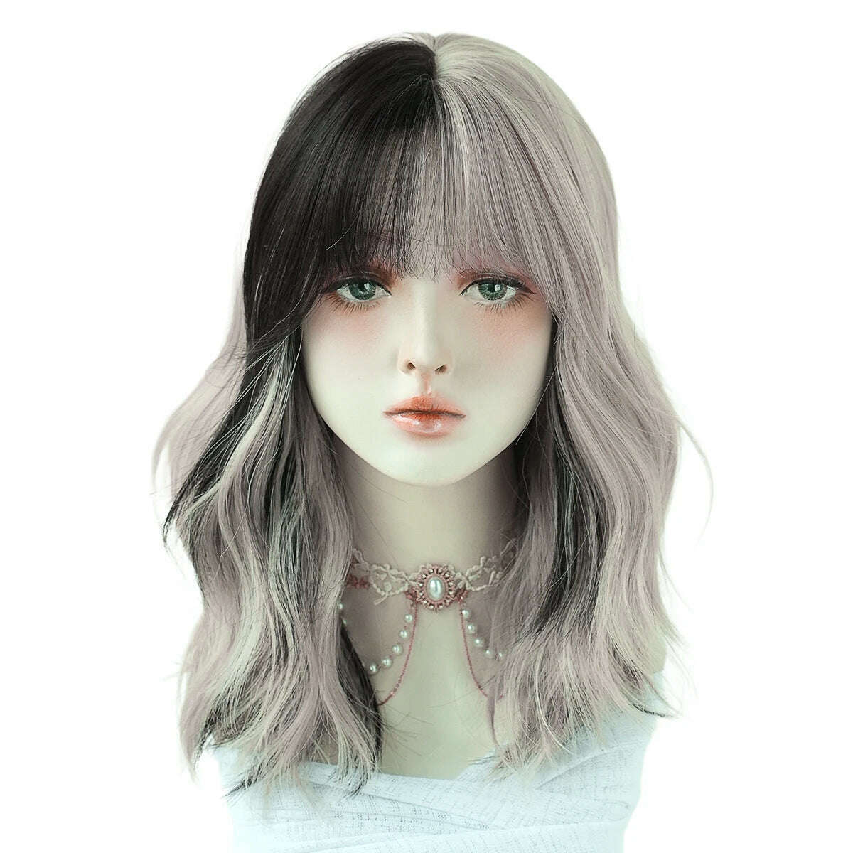 KIMLUD, NAMM Silver black Wavy Wig for Woman Daily Party Cosplay Middle Part Natural Synthetic Hair Wig Heat Resistant Fiber, KIMLUD Womens Clothes