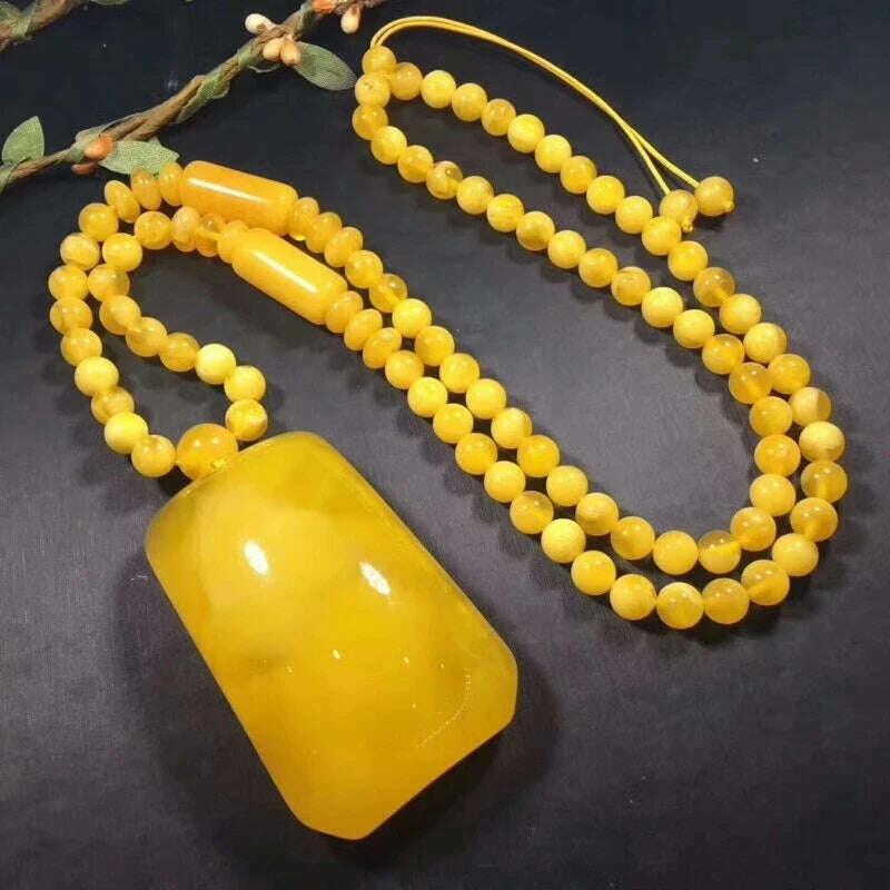KIMLUD, Natural Baltic Amber Pendant Necklace Women Sweater Chain Real Beeswax Rectangular Pendants Fashion Charm Jewellery Lucky Amulet, 01, KIMLUD APPAREL - Womens Clothes