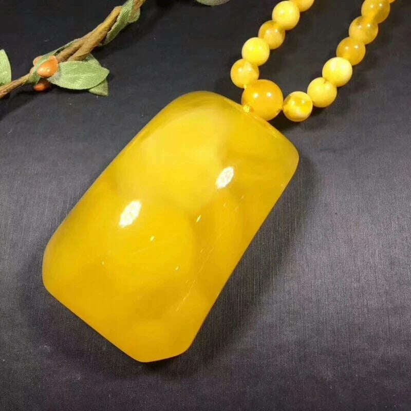 KIMLUD, Natural Baltic Amber Pendant Necklace Women Sweater Chain Real Beeswax Rectangular Pendants Fashion Charm Jewellery Lucky Amulet, KIMLUD Womens Clothes