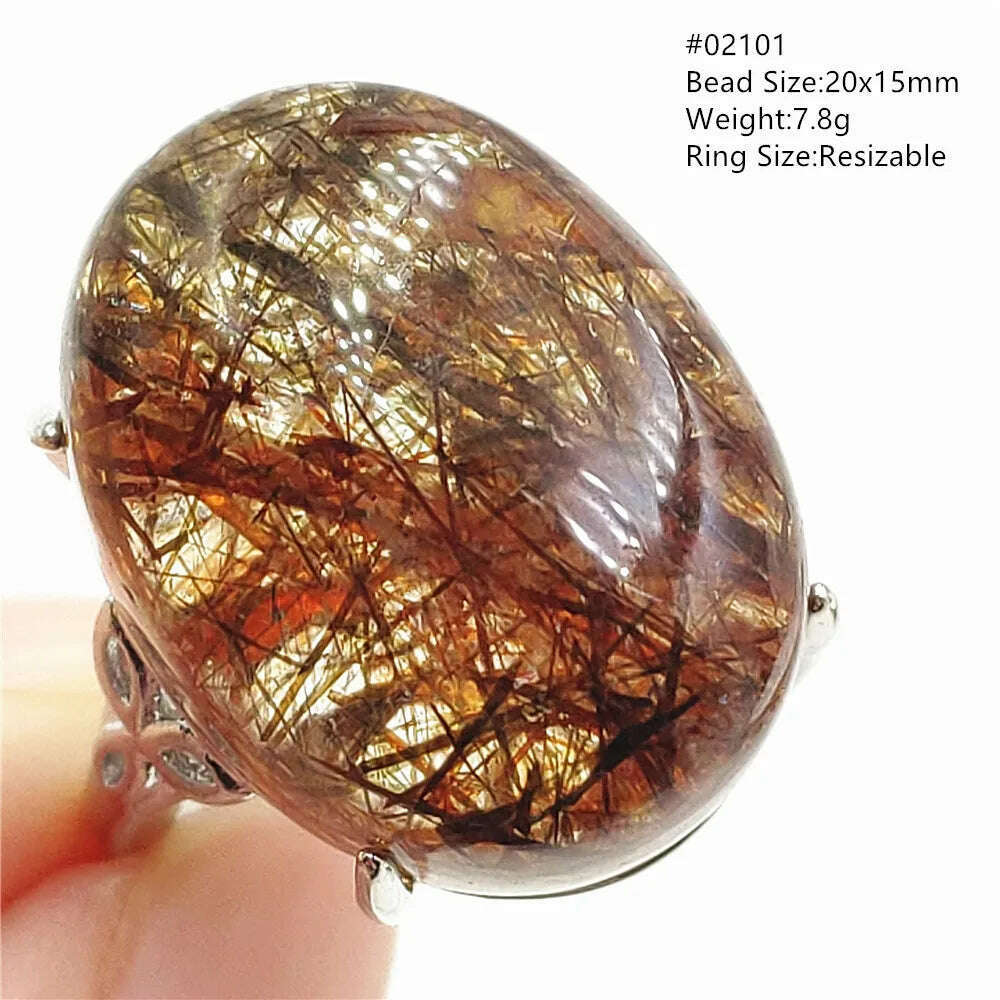 KIMLUD, Natural Black Copper Super Seven Rutilated Quartz Ring 925 Sterling Silver Lucky Jewelry Bead Adjustable Size Woman Men AAAAAA, KIMLUD Womens Clothes