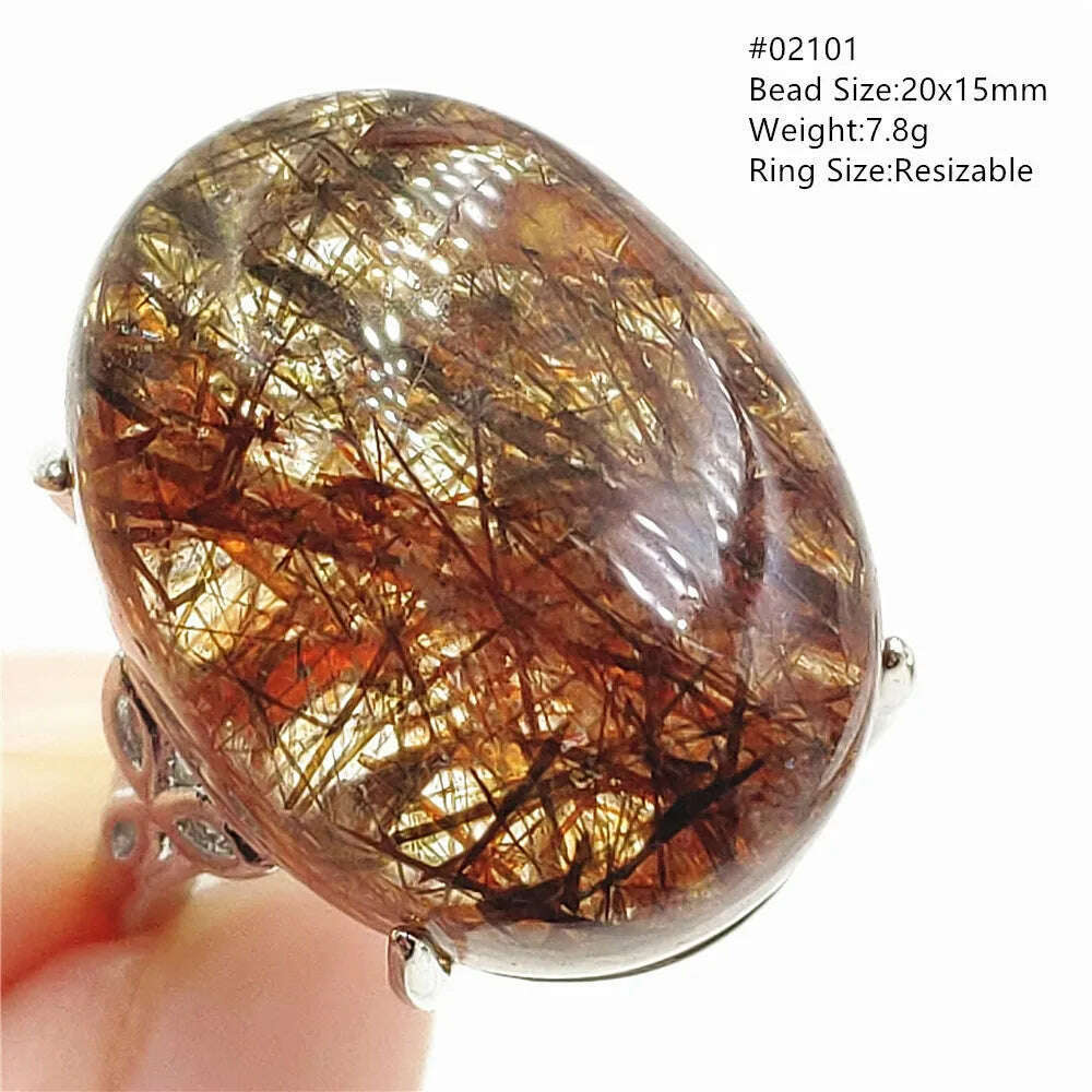 Natural Black Copper Super Seven Rutilated Quartz Ring 925 Sterling Silver Lucky Jewelry Bead Adjustable Size Woman Men AAAAAA - KIMLUD