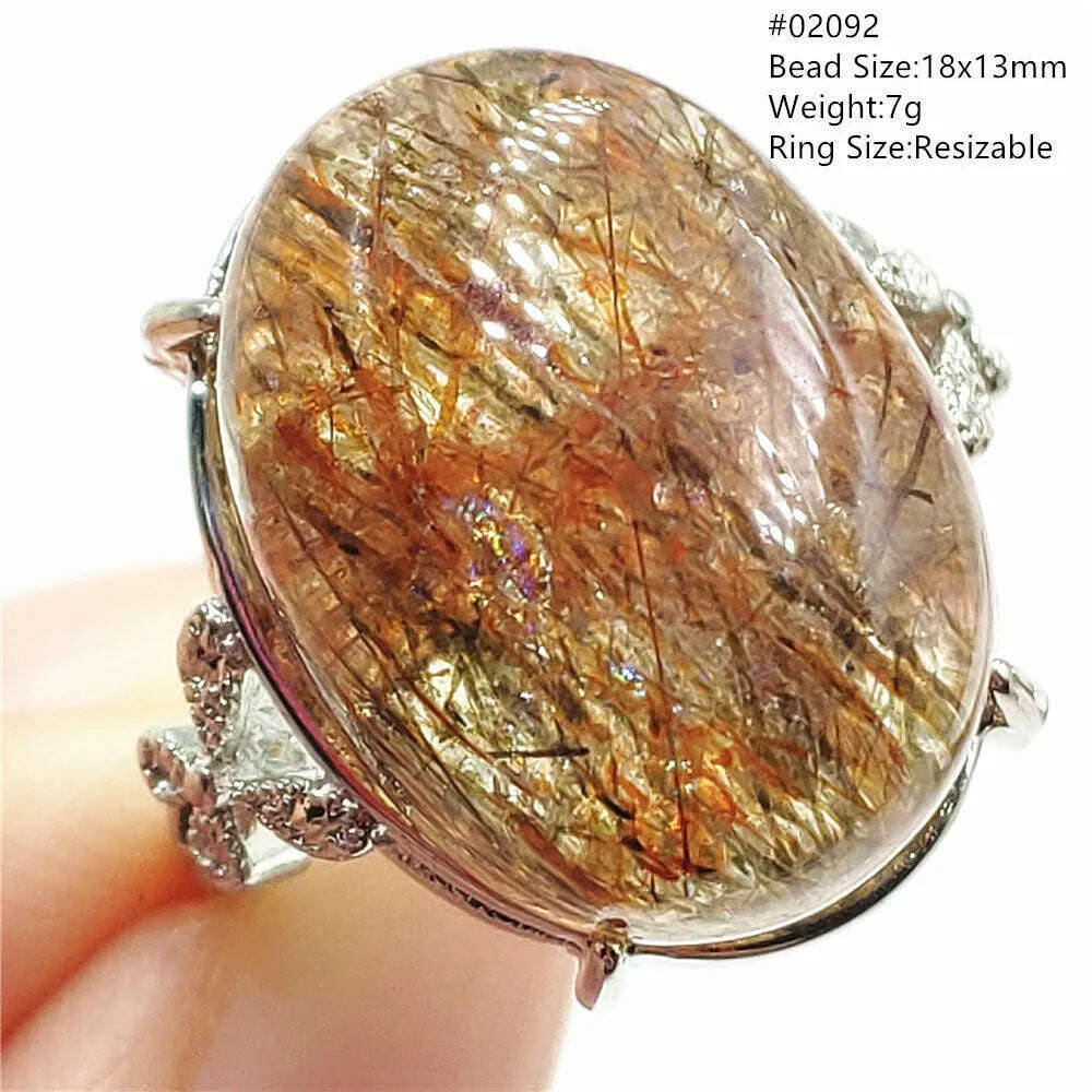 KIMLUD, Natural Black Copper Super Seven Rutilated Quartz Ring 925 Sterling Silver Lucky Jewelry Bead Adjustable Size Woman Men AAAAAA, KIMLUD Womens Clothes