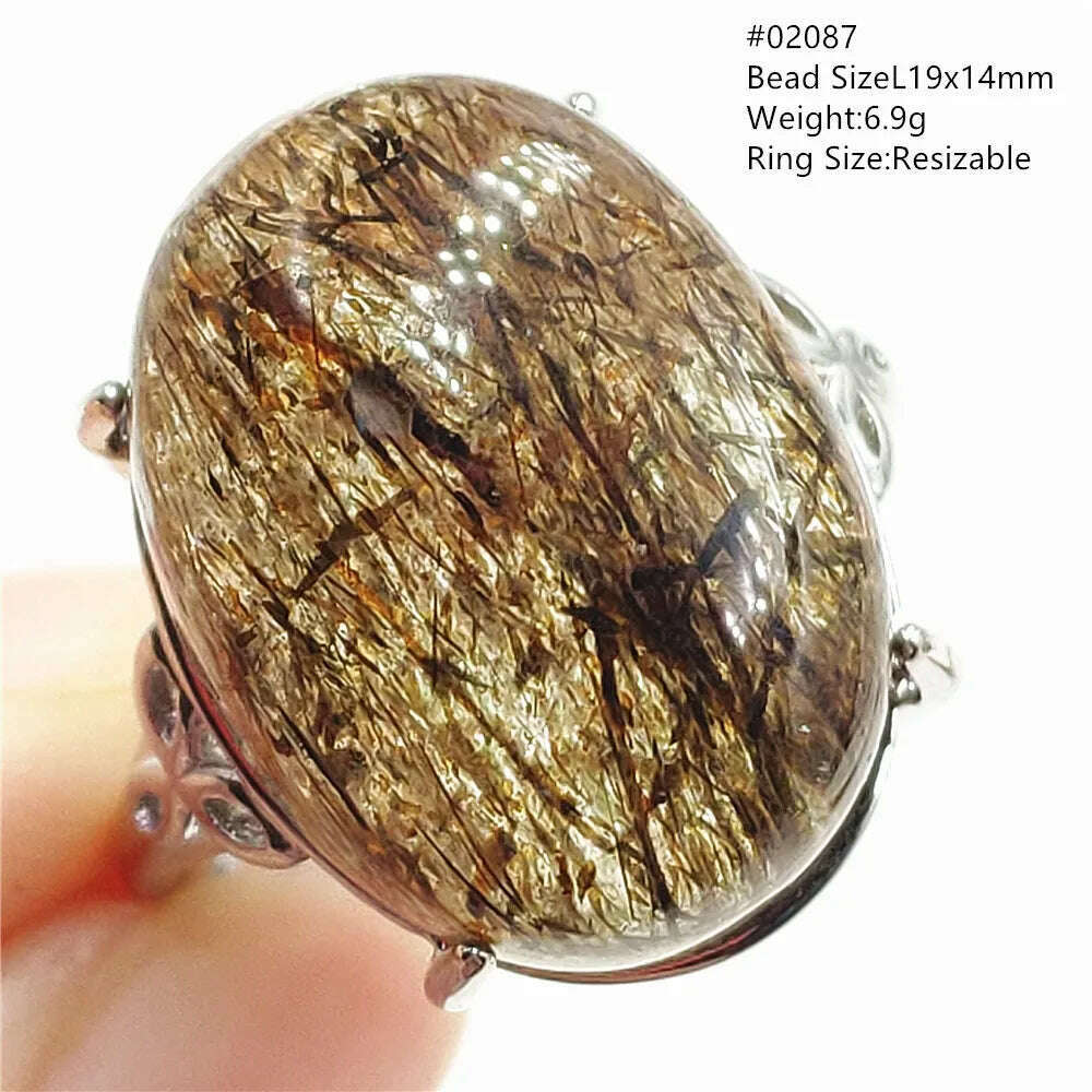 KIMLUD, Natural Black Copper Super Seven Rutilated Quartz Ring 925 Sterling Silver Lucky Jewelry Bead Adjustable Size Woman Men AAAAAA, KIMLUD Womens Clothes