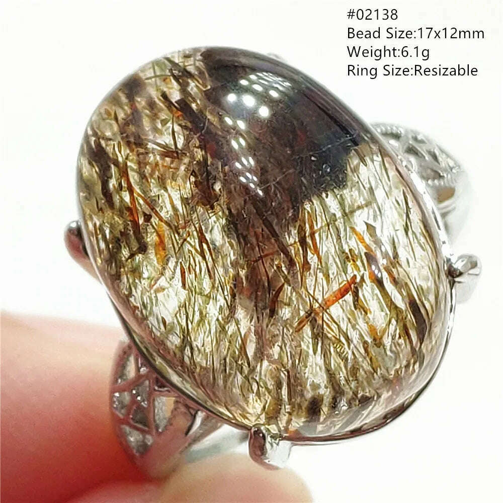 KIMLUD, Natural Black Copper Super Seven Rutilated Quartz Ring 925 Sterling Silver Lucky Jewelry Bead Adjustable Size Woman Men AAAAAA, 02138, KIMLUD Womens Clothes