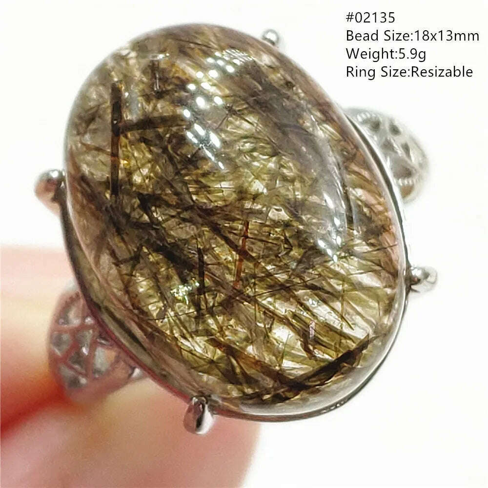 KIMLUD, Natural Black Copper Super Seven Rutilated Quartz Ring 925 Sterling Silver Lucky Jewelry Bead Adjustable Size Woman Men AAAAAA, 02135, KIMLUD Womens Clothes