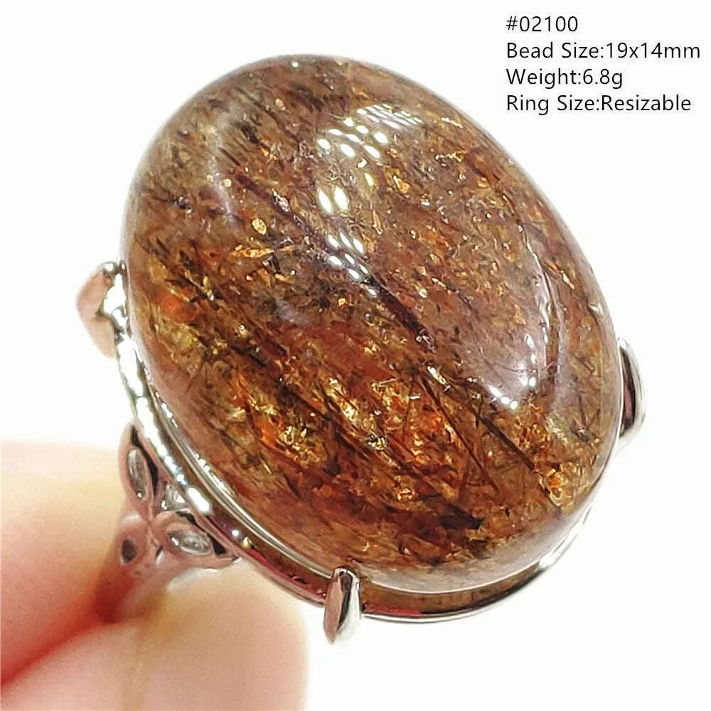 KIMLUD, Natural Black Copper Super Seven Rutilated Quartz Ring 925 Sterling Silver Lucky Jewelry Bead Adjustable Size Woman Men AAAAAA, 02100, KIMLUD Womens Clothes