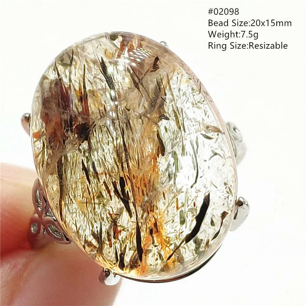 KIMLUD, Natural Black Copper Super Seven Rutilated Quartz Ring 925 Sterling Silver Lucky Jewelry Bead Adjustable Size Woman Men AAAAAA, 02098, KIMLUD Womens Clothes