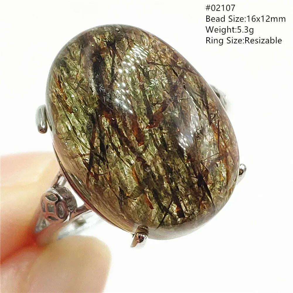 KIMLUD, Natural Black Copper Super Seven Rutilated Quartz Ring 925 Sterling Silver Lucky Jewelry Bead Adjustable Size Woman Men AAAAAA, 02107, KIMLUD Womens Clothes