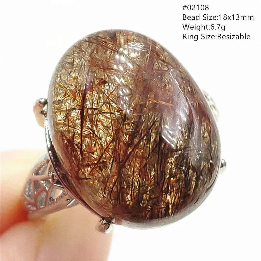 KIMLUD, Natural Black Copper Super Seven Rutilated Quartz Ring 925 Sterling Silver Lucky Jewelry Bead Adjustable Size Woman Men AAAAAA, 02108, KIMLUD Womens Clothes