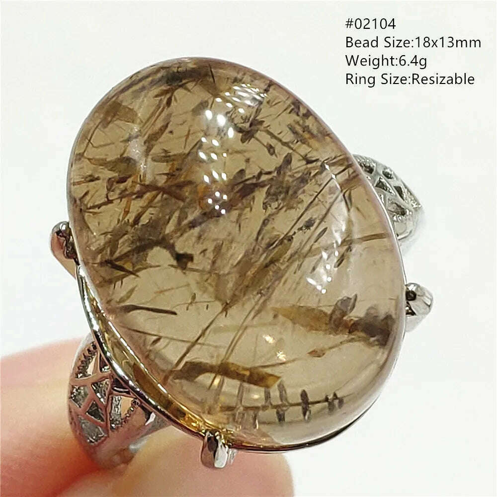 KIMLUD, Natural Black Copper Super Seven Rutilated Quartz Ring 925 Sterling Silver Lucky Jewelry Bead Adjustable Size Woman Men AAAAAA, KIMLUD Womens Clothes