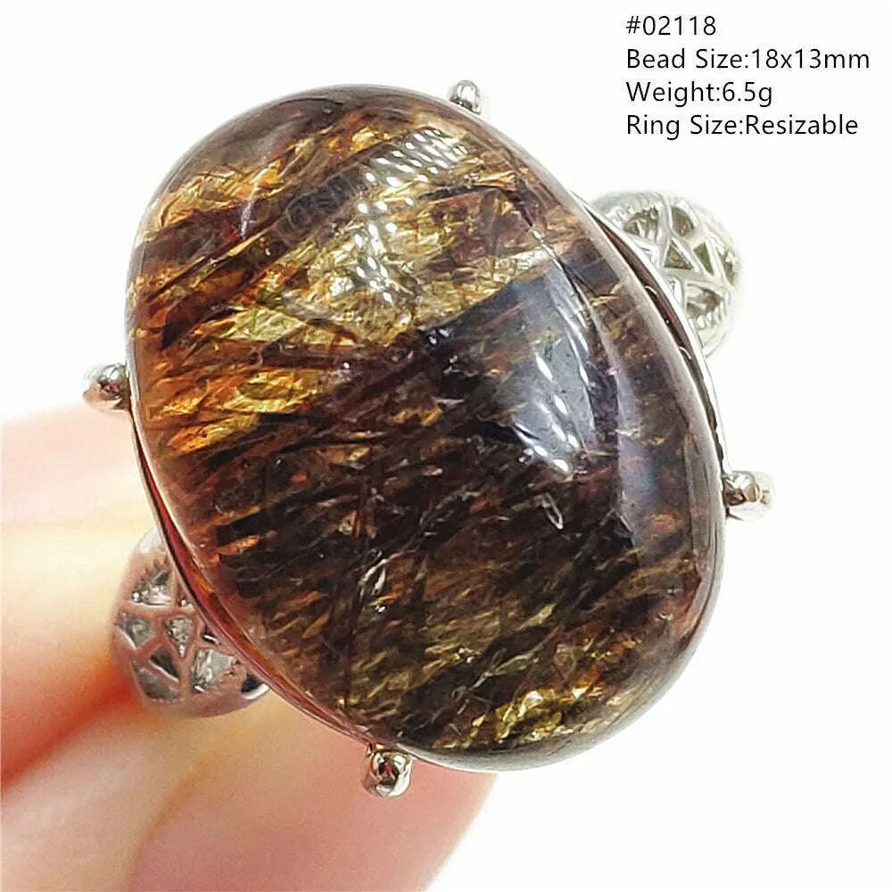KIMLUD, Natural Black Copper Super Seven Rutilated Quartz Ring 925 Sterling Silver Lucky Jewelry Bead Adjustable Size Woman Men AAAAAA, 02118, KIMLUD Womens Clothes