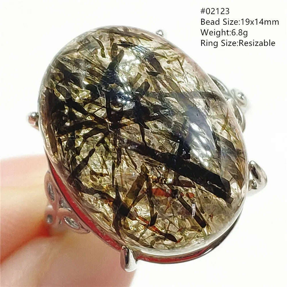 KIMLUD, Natural Black Copper Super Seven Rutilated Quartz Ring 925 Sterling Silver Lucky Jewelry Bead Adjustable Size Woman Men AAAAAA, KIMLUD Womens Clothes