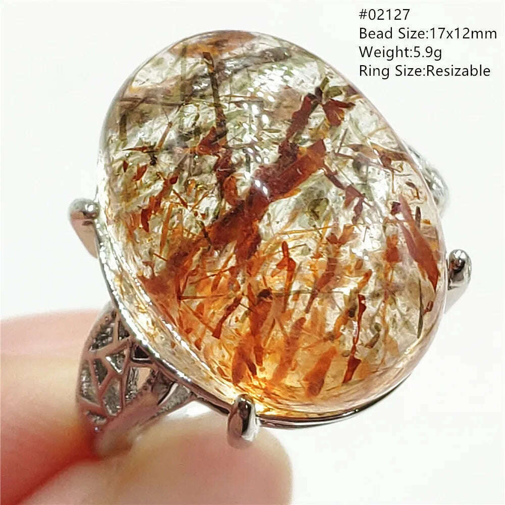 KIMLUD, Natural Black Copper Super Seven Rutilated Quartz Ring 925 Sterling Silver Lucky Jewelry Bead Adjustable Size Woman Men AAAAAA, 02127, KIMLUD Womens Clothes