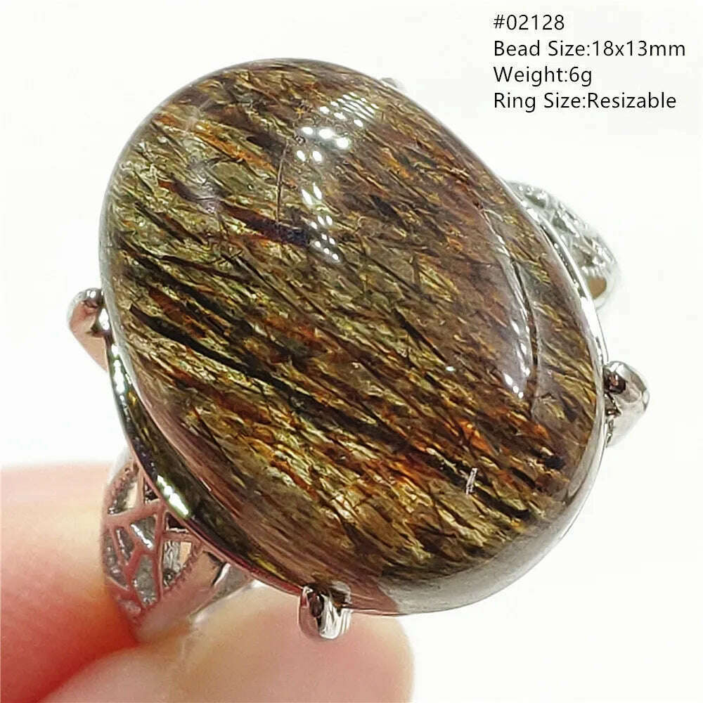 KIMLUD, Natural Black Copper Super Seven Rutilated Quartz Ring 925 Sterling Silver Lucky Jewelry Bead Adjustable Size Woman Men AAAAAA, 02128, KIMLUD Womens Clothes