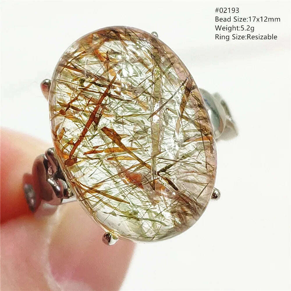KIMLUD, Natural Black Copper Super Seven Rutilated Quartz Ring 925 Sterling Silver Lucky Jewelry Bead Adjustable Size Woman Men AAAAAA, 02193, KIMLUD Womens Clothes