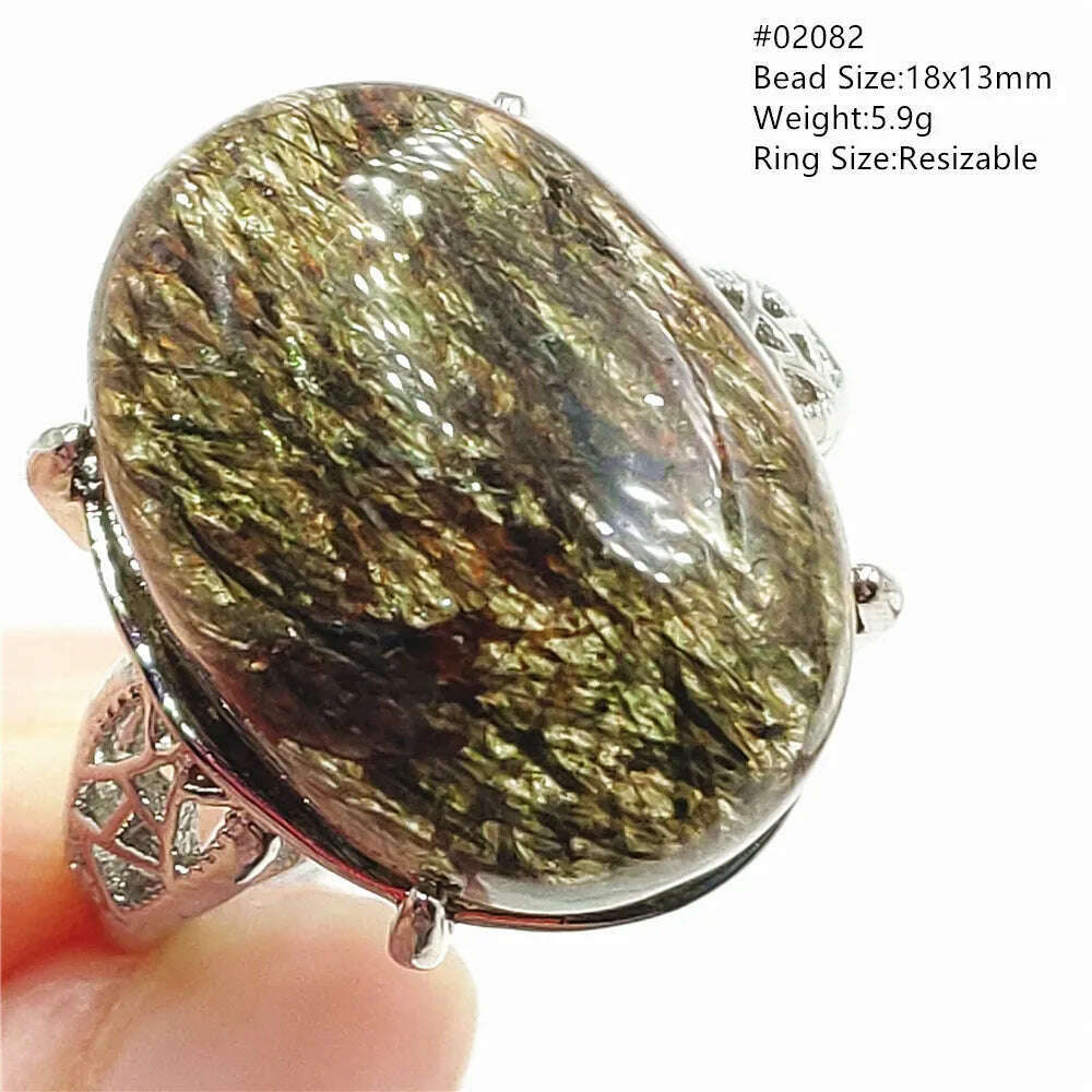 KIMLUD, Natural Black Copper Super Seven Rutilated Quartz Ring 925 Sterling Silver Lucky Jewelry Bead Adjustable Size Woman Men AAAAAA, 02082, KIMLUD Womens Clothes