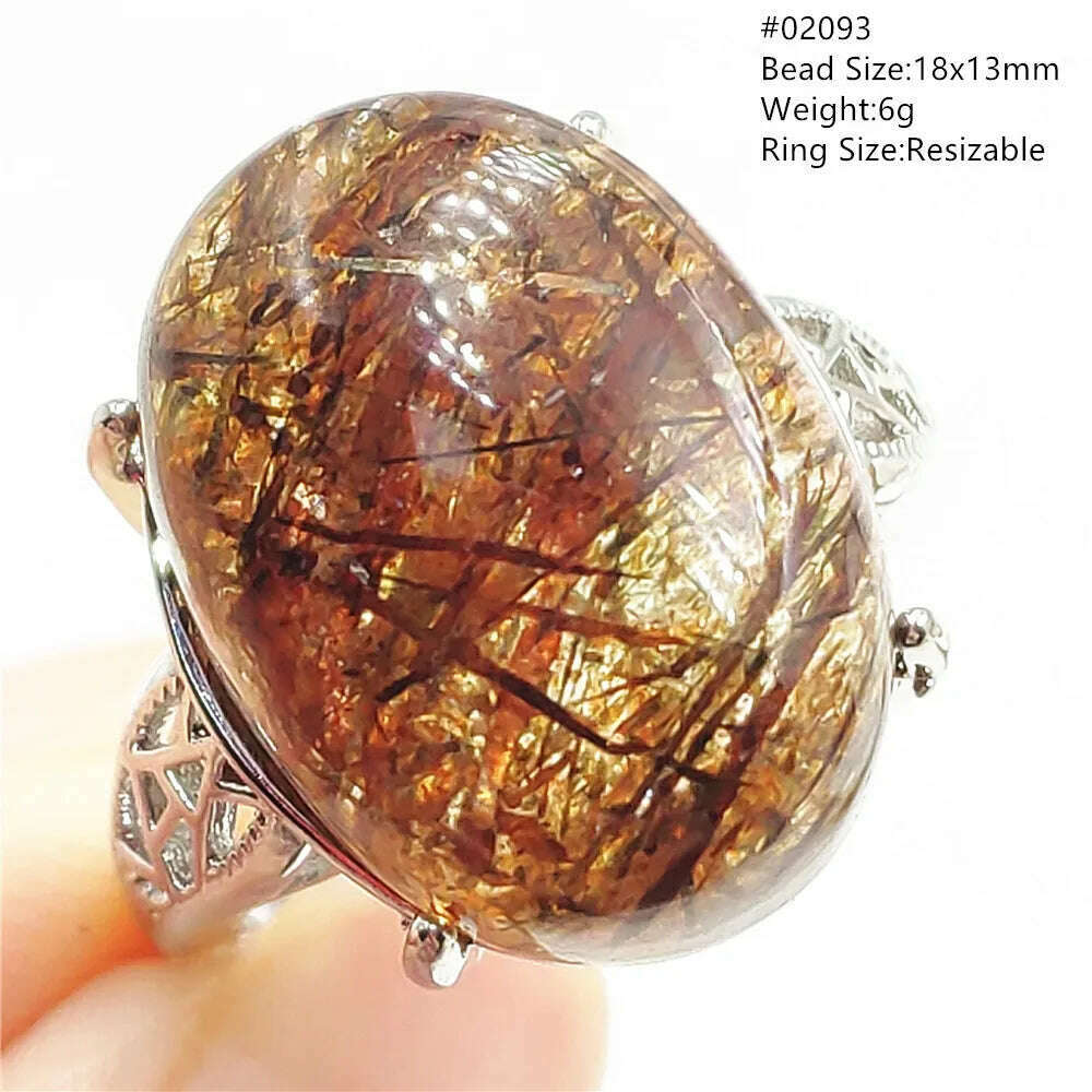 KIMLUD, Natural Black Copper Super Seven Rutilated Quartz Ring 925 Sterling Silver Lucky Jewelry Bead Adjustable Size Woman Men AAAAAA, 02093, KIMLUD Womens Clothes