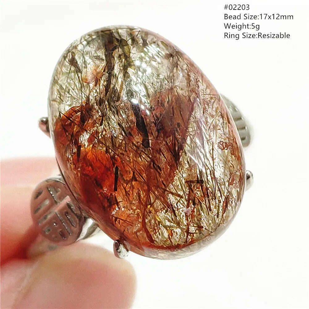KIMLUD, Natural Black Copper Super Seven Rutilated Quartz Ring 925 Sterling Silver Lucky Jewelry Bead Adjustable Size Woman Men AAAAAA, 02203, KIMLUD Womens Clothes