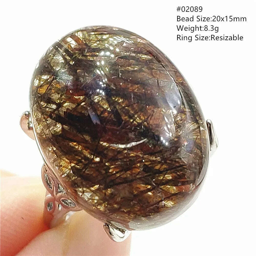 KIMLUD, Natural Black Copper Super Seven Rutilated Quartz Ring 925 Sterling Silver Lucky Jewelry Bead Adjustable Size Woman Men AAAAAA, 02089, KIMLUD Womens Clothes