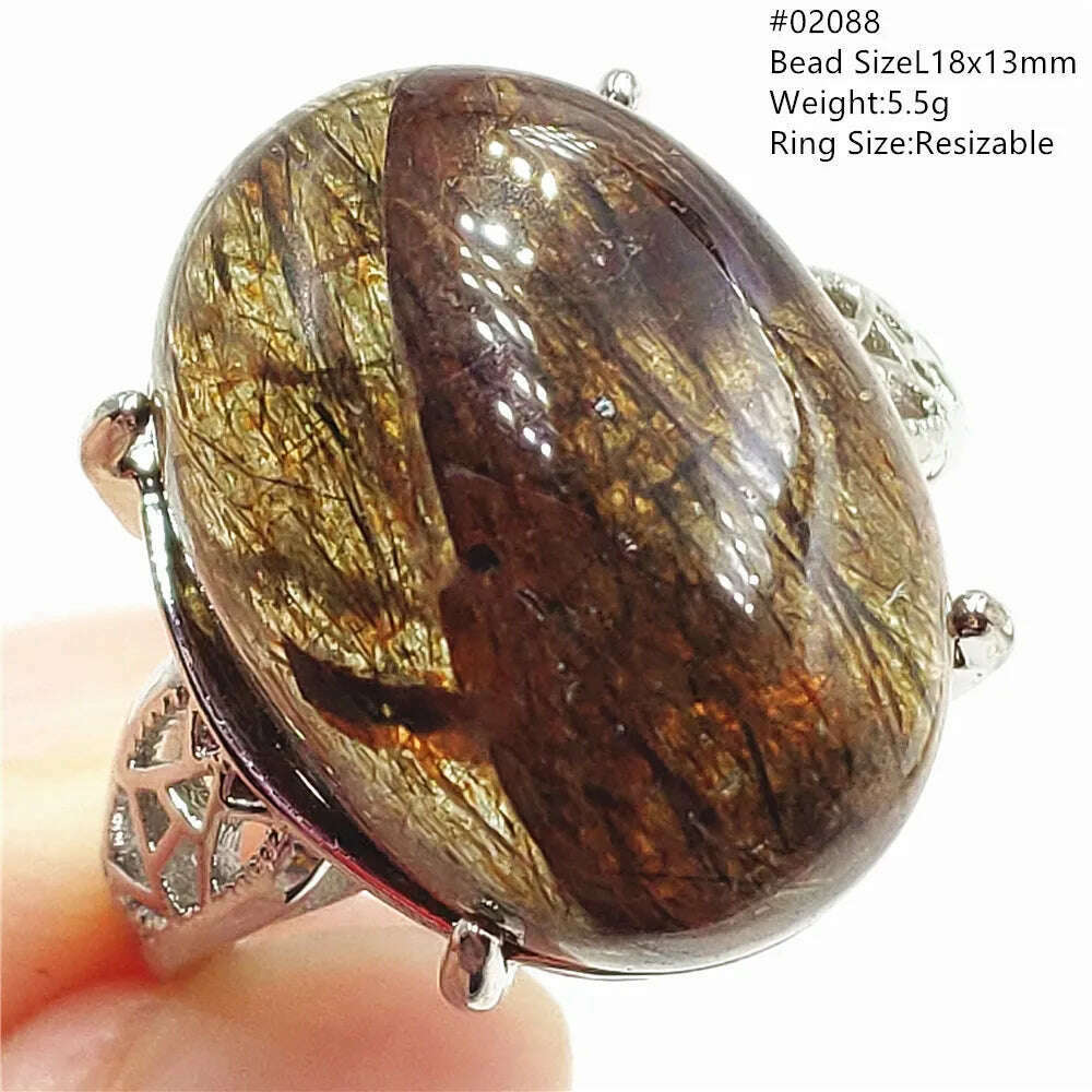 KIMLUD, Natural Black Copper Super Seven Rutilated Quartz Ring 925 Sterling Silver Lucky Jewelry Bead Adjustable Size Woman Men AAAAAA, 02088, KIMLUD Womens Clothes