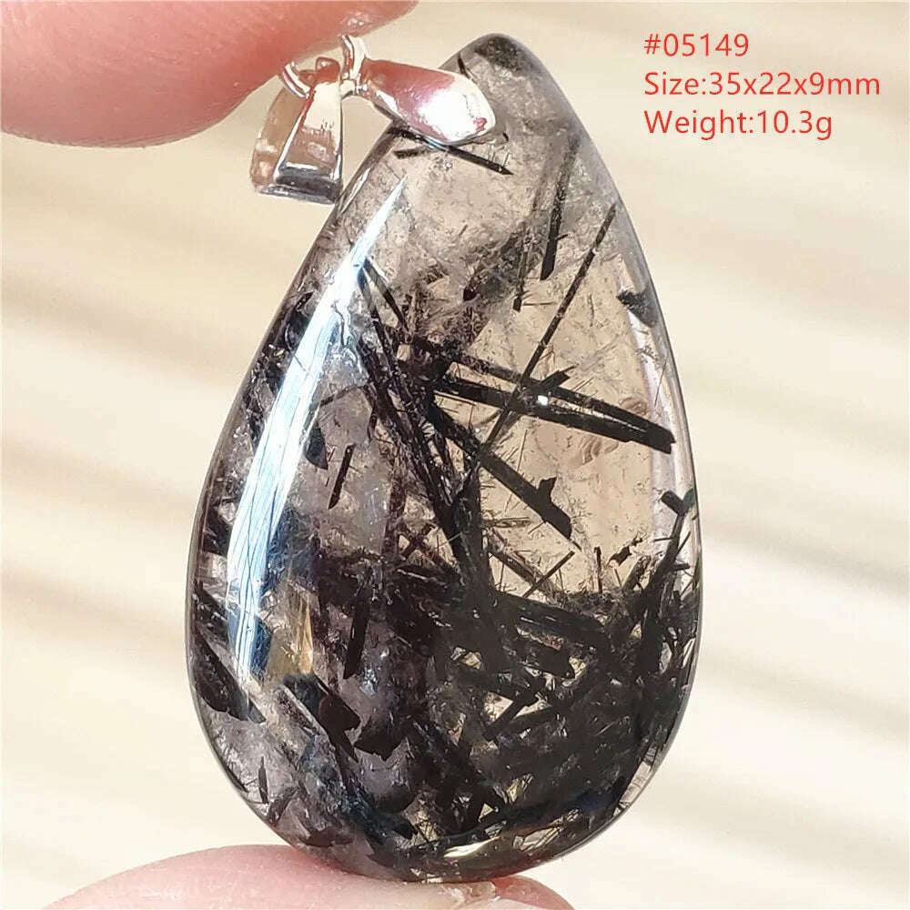 KIMLUD, Natural Black Rutilated Quartz Rectangle Pendant Jewelry Clear Beads Oval Clear Beads Crystal Wealthy Rutilated AAAAAA, 05149, KIMLUD Womens Clothes