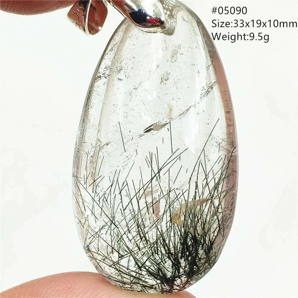 KIMLUD, Natural Black Rutilated Quartz Rectangle Pendant Jewelry Clear Beads Oval Clear Beads Crystal Wealthy Rutilated AAAAAA, 05090, KIMLUD Womens Clothes