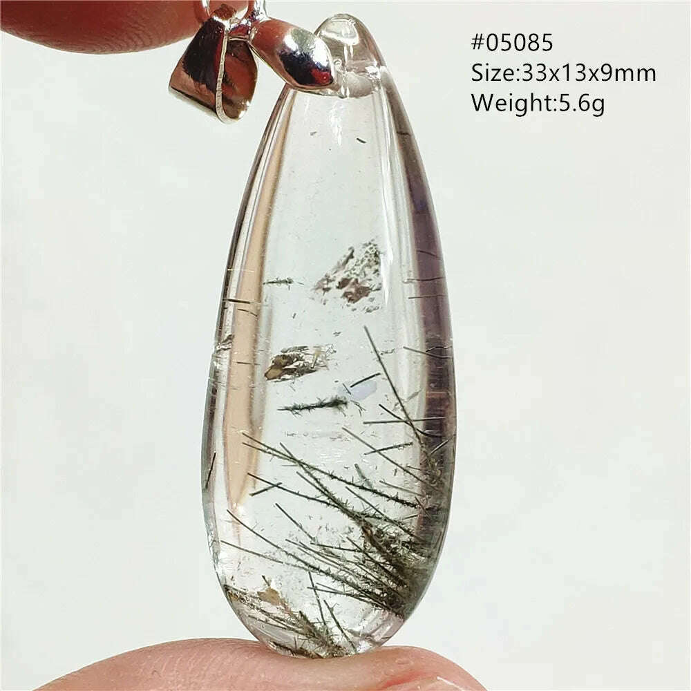 KIMLUD, Natural Black Rutilated Quartz Rectangle Pendant Jewelry Clear Beads Oval Clear Beads Crystal Wealthy Rutilated AAAAAA, 05085, KIMLUD Womens Clothes
