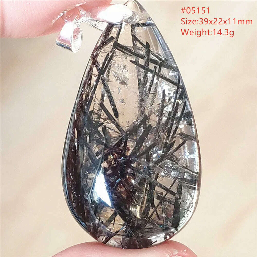 KIMLUD, Natural Black Rutilated Quartz Rectangle Pendant Jewelry Clear Beads Oval Clear Beads Crystal Wealthy Rutilated AAAAAA, 05151, KIMLUD Womens Clothes