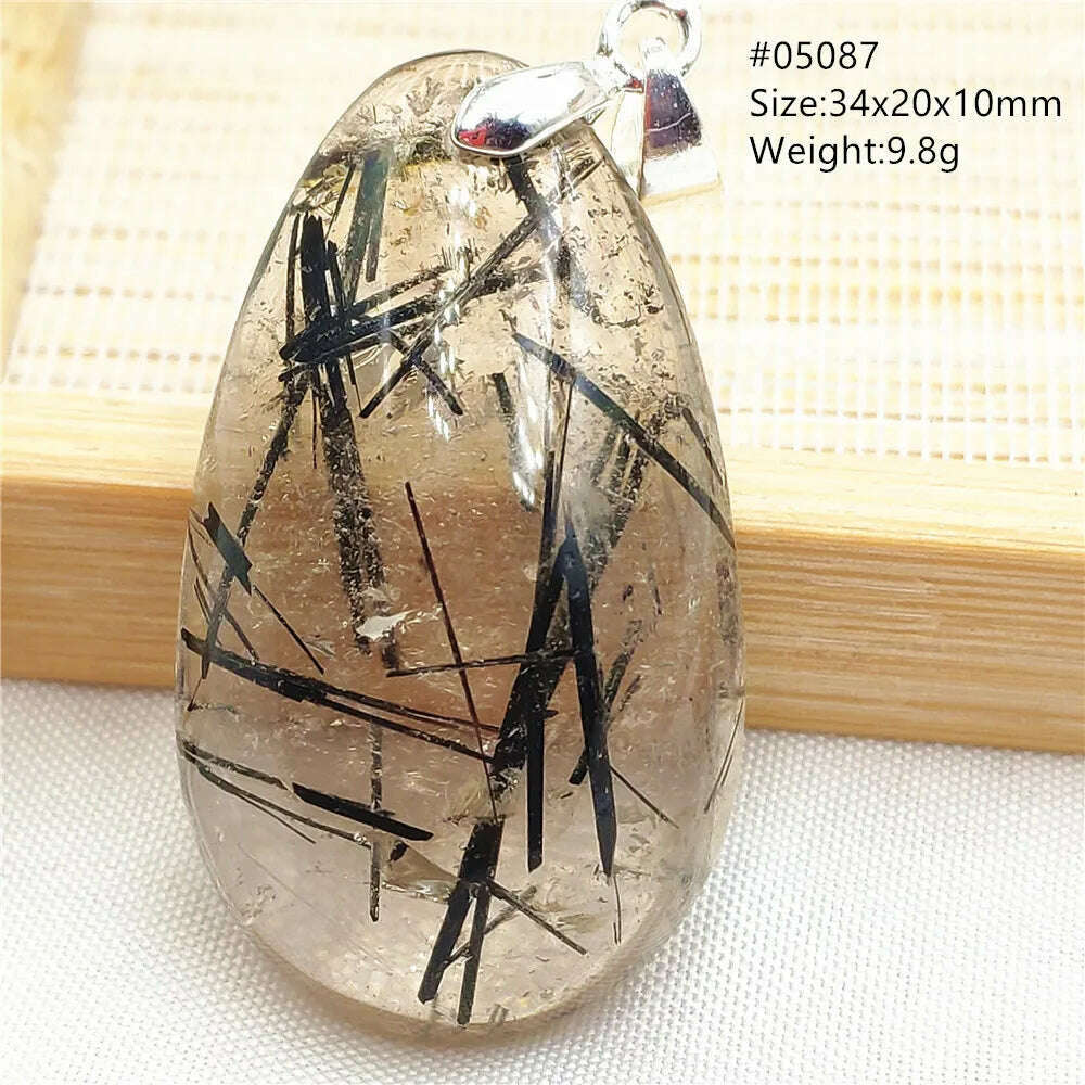 KIMLUD, Natural Black Rutilated Quartz Rectangle Pendant Jewelry Clear Beads Oval Clear Beads Crystal Wealthy Rutilated AAAAAA, 05087, KIMLUD Womens Clothes