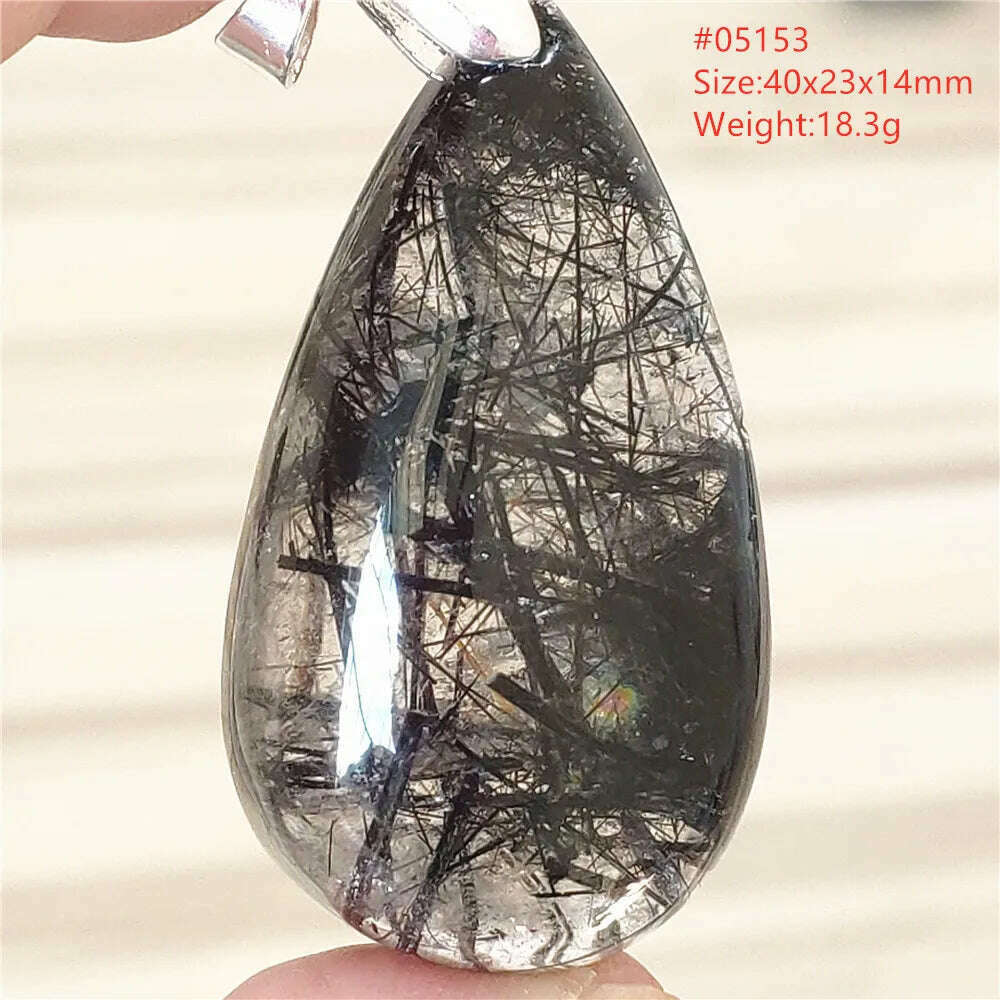 KIMLUD, Natural Black Rutilated Quartz Rectangle Pendant Jewelry Clear Beads Oval Clear Beads Crystal Wealthy Rutilated AAAAAA, 05153, KIMLUD Womens Clothes