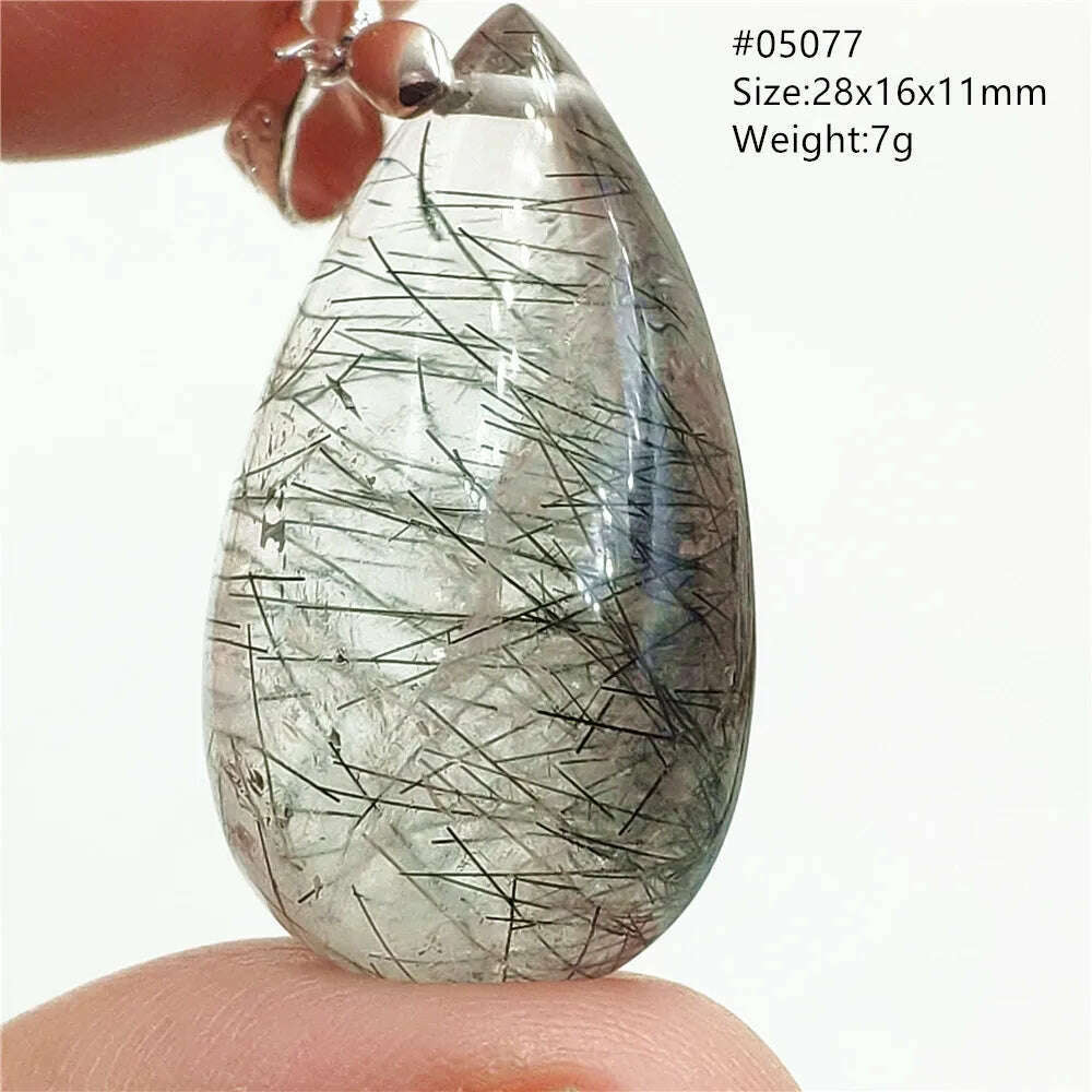 KIMLUD, Natural Black Rutilated Quartz Rectangle Pendant Jewelry Clear Beads Oval Clear Beads Crystal Wealthy Rutilated AAAAAA, 05077, KIMLUD Womens Clothes