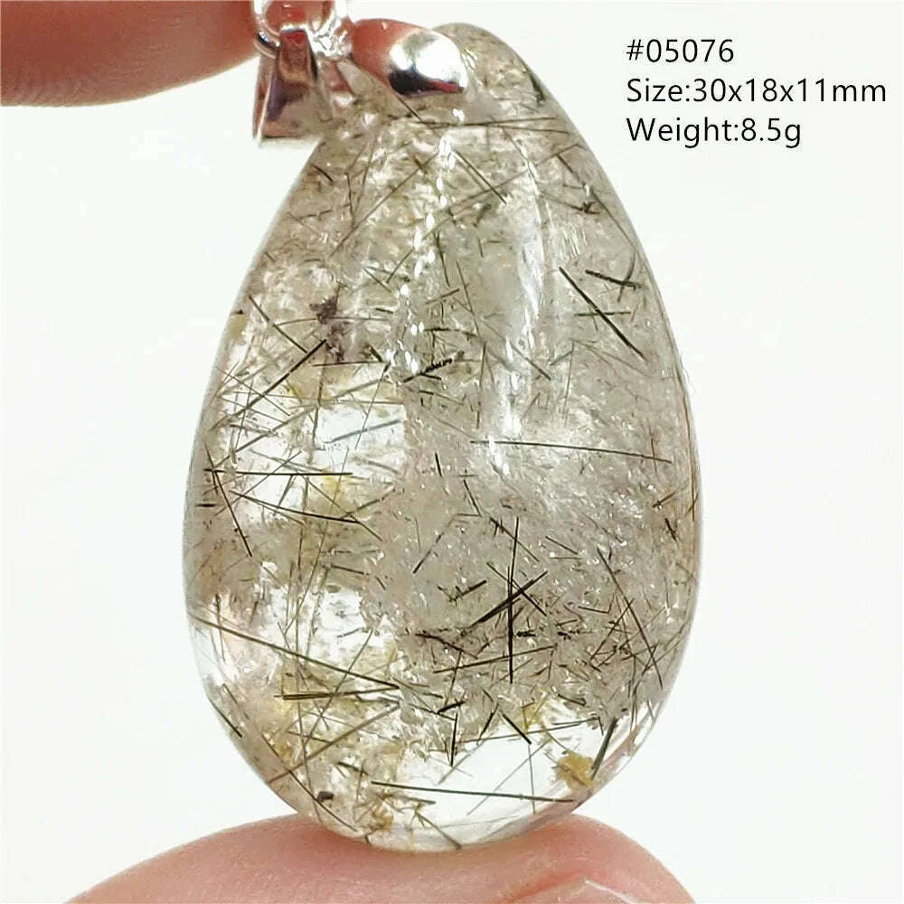 KIMLUD, Natural Black Rutilated Quartz Rectangle Pendant Jewelry Clear Beads Oval Clear Beads Crystal Wealthy Rutilated AAAAAA, 05076, KIMLUD Womens Clothes