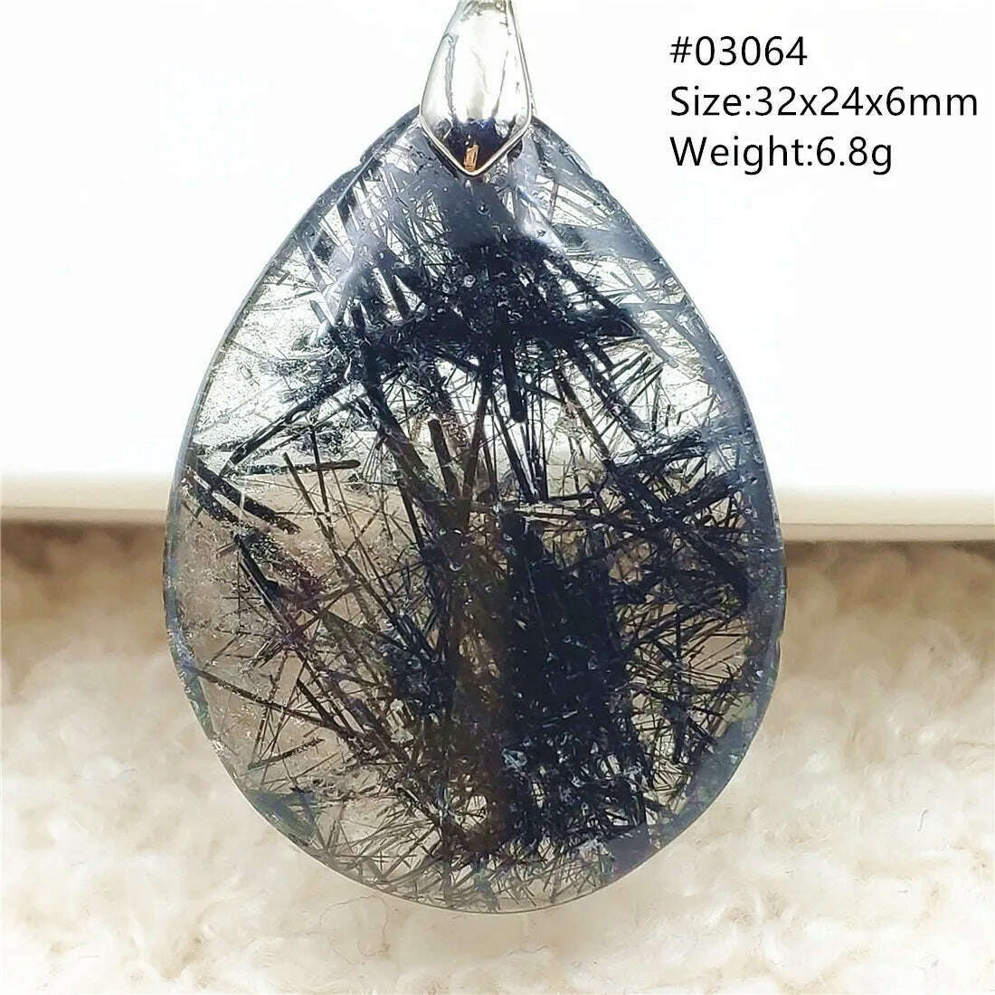 KIMLUD, Natural Black Rutilated Quartz Rectangle Pendant Jewelry Clear Beads Oval Clear Beads Crystal Wealthy Rutilated AAAAAA, 03064, KIMLUD Womens Clothes