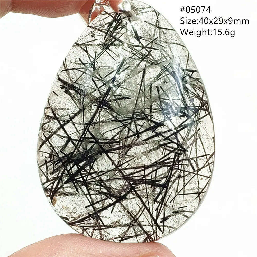 KIMLUD, Natural Black Rutilated Quartz Rectangle Pendant Jewelry Clear Beads Oval Clear Beads Crystal Wealthy Rutilated AAAAAA, 05074, KIMLUD Womens Clothes