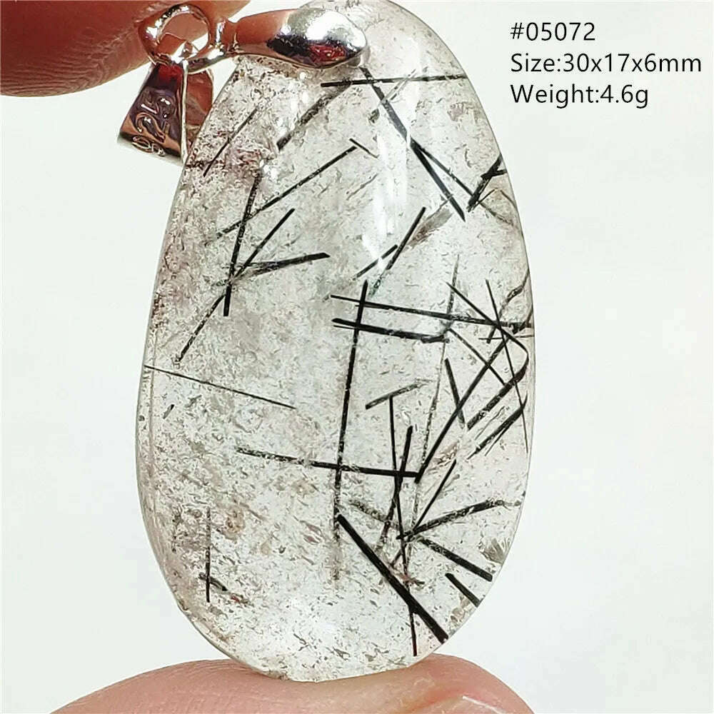 KIMLUD, Natural Black Rutilated Quartz Rectangle Pendant Jewelry Clear Beads Oval Clear Beads Crystal Wealthy Rutilated AAAAAA, 05072, KIMLUD Womens Clothes