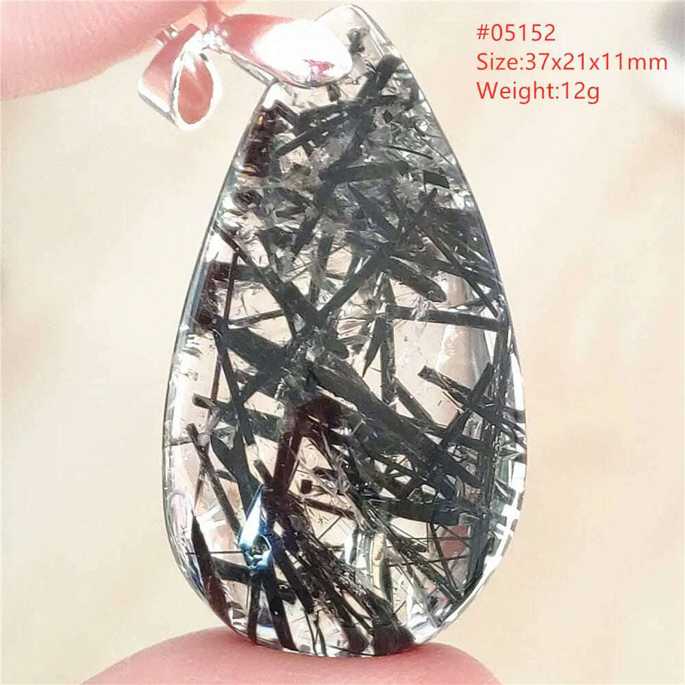 KIMLUD, Natural Black Rutilated Quartz Rectangle Pendant Jewelry Clear Beads Oval Clear Beads Crystal Wealthy Rutilated AAAAAA, 05152, KIMLUD Womens Clothes