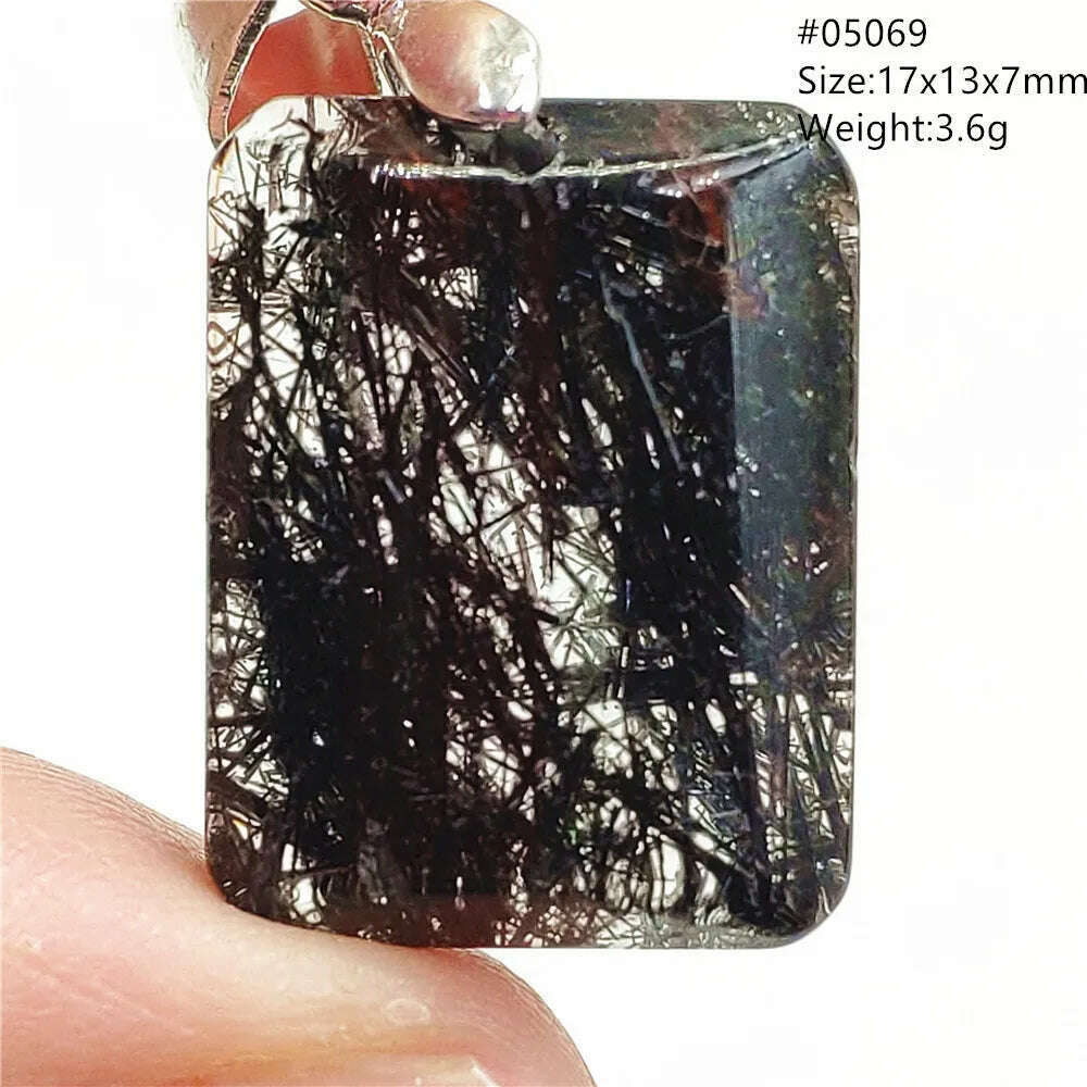 KIMLUD, Natural Black Rutilated Quartz Rectangle Pendant Jewelry Clear Beads Oval Clear Beads Crystal Wealthy Rutilated AAAAAA, 05069, KIMLUD Womens Clothes