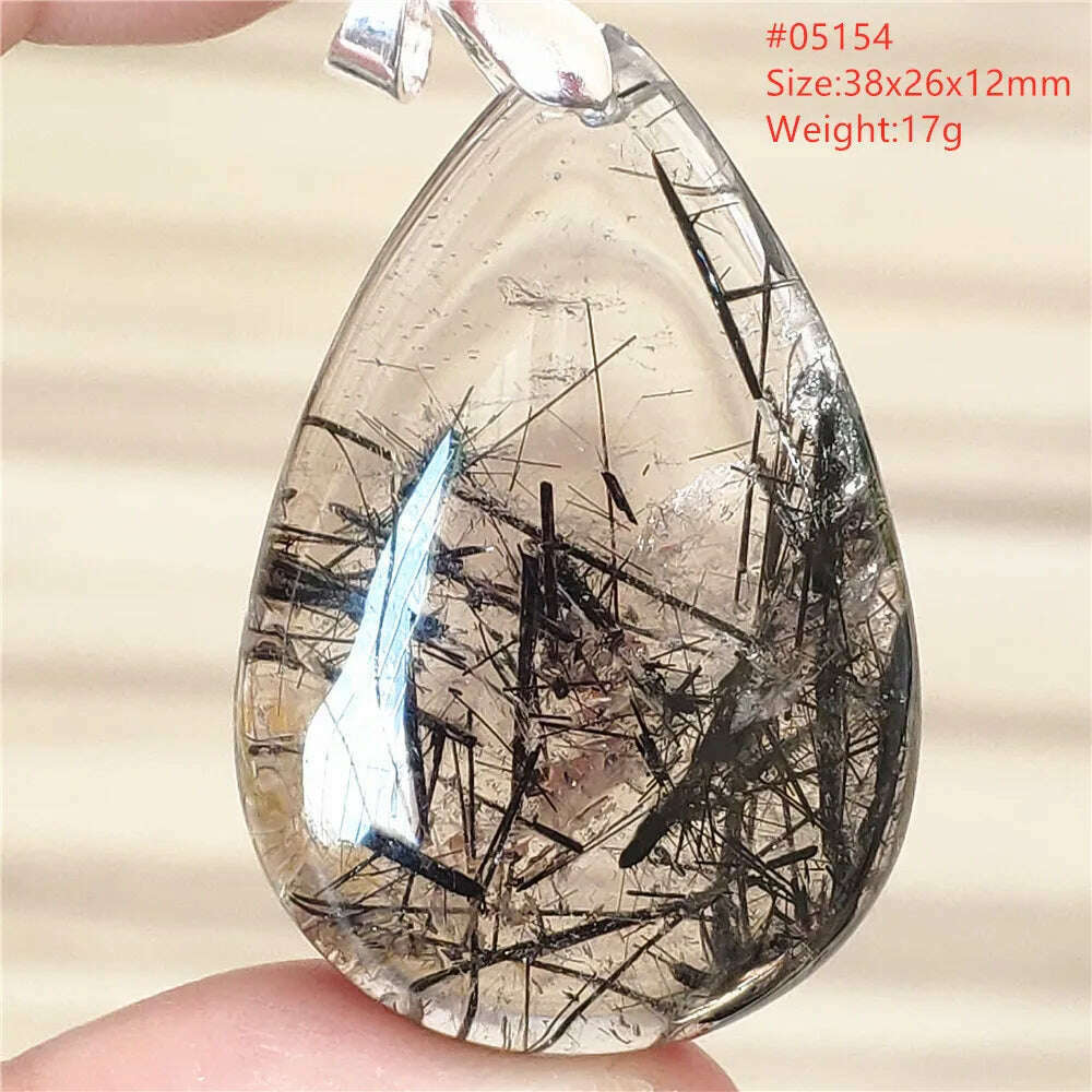 KIMLUD, Natural Black Rutilated Quartz Rectangle Pendant Jewelry Clear Beads Oval Clear Beads Crystal Wealthy Rutilated AAAAAA, 05154, KIMLUD Womens Clothes