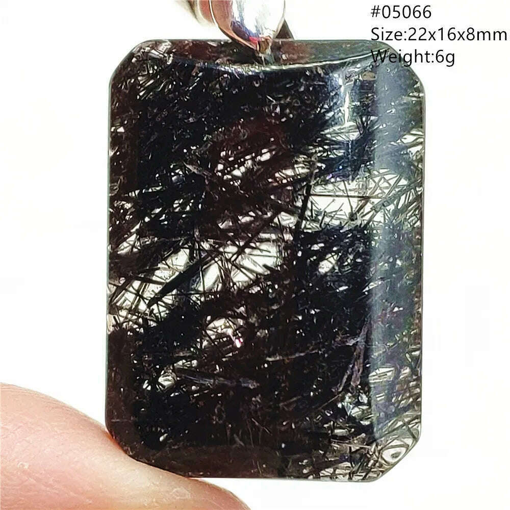 KIMLUD, Natural Black Rutilated Quartz Rectangle Pendant Jewelry Clear Beads Oval Clear Beads Crystal Wealthy Rutilated AAAAAA, 05066, KIMLUD Womens Clothes