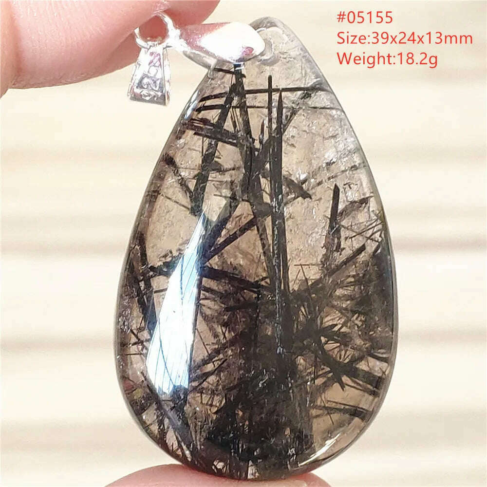 KIMLUD, Natural Black Rutilated Quartz Rectangle Pendant Jewelry Clear Beads Oval Clear Beads Crystal Wealthy Rutilated AAAAAA, 05155, KIMLUD Womens Clothes