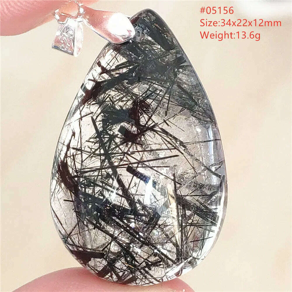 KIMLUD, Natural Black Rutilated Quartz Rectangle Pendant Jewelry Clear Beads Oval Clear Beads Crystal Wealthy Rutilated AAAAAA, 05156, KIMLUD Womens Clothes