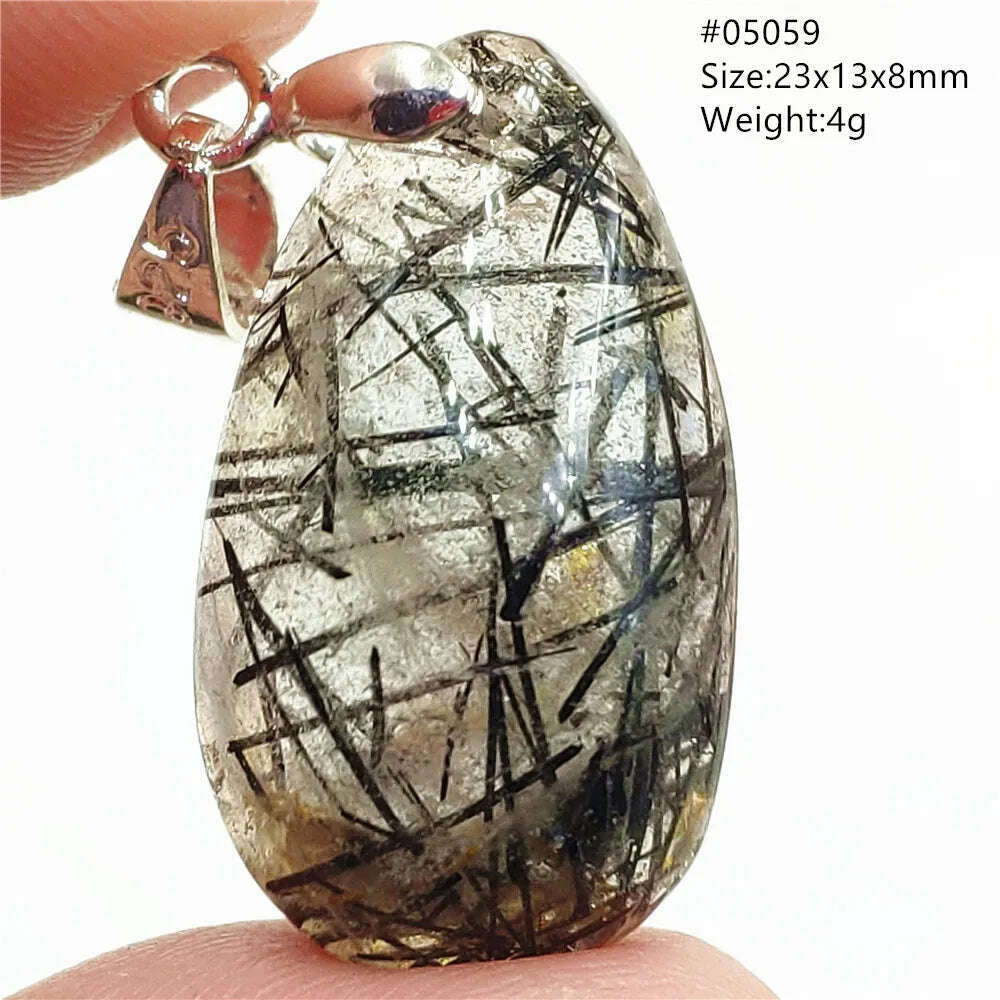 KIMLUD, Natural Black Rutilated Quartz Rectangle Pendant Jewelry Clear Beads Oval Clear Beads Crystal Wealthy Rutilated AAAAAA, 05059, KIMLUD Womens Clothes