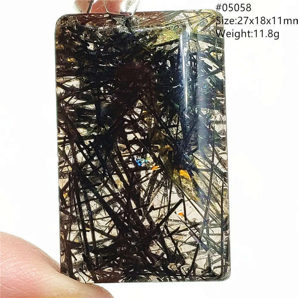 KIMLUD, Natural Black Rutilated Quartz Rectangle Pendant Jewelry Clear Beads Oval Clear Beads Crystal Wealthy Rutilated AAAAAA, 05058, KIMLUD Womens Clothes