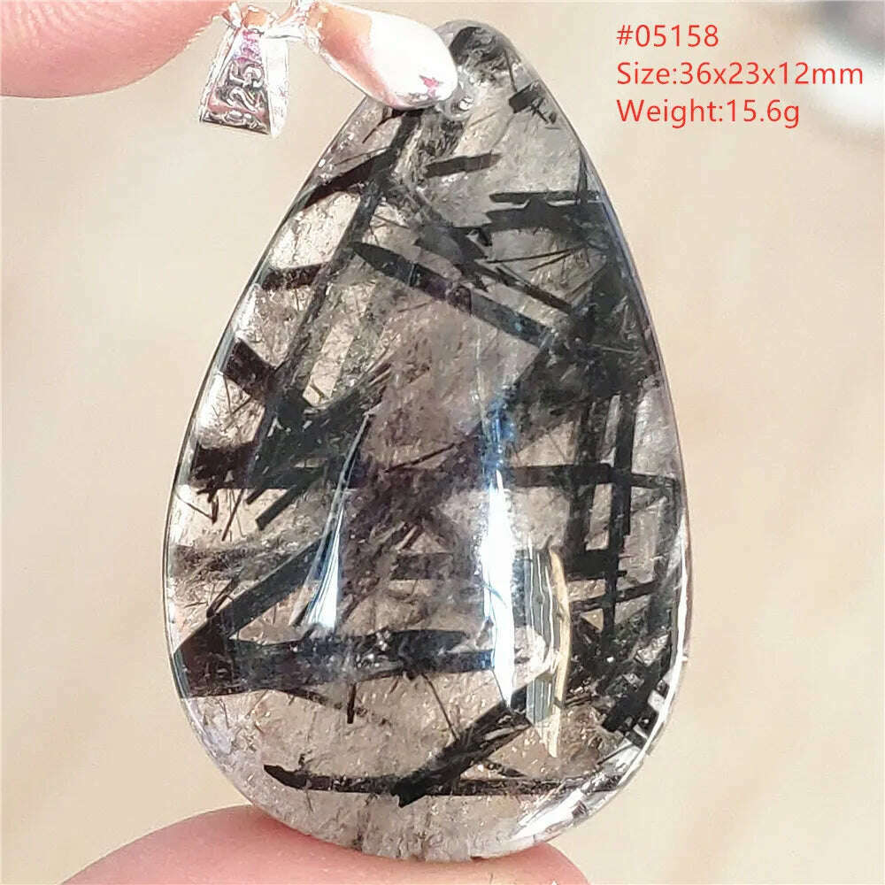 KIMLUD, Natural Black Rutilated Quartz Rectangle Pendant Jewelry Clear Beads Oval Clear Beads Crystal Wealthy Rutilated AAAAAA, 05158, KIMLUD Womens Clothes