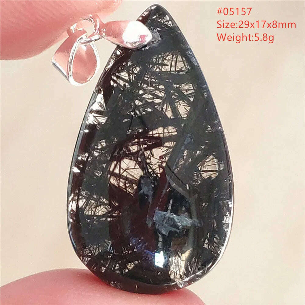 KIMLUD, Natural Black Rutilated Quartz Rectangle Pendant Jewelry Clear Beads Oval Clear Beads Crystal Wealthy Rutilated AAAAAA, KIMLUD Womens Clothes