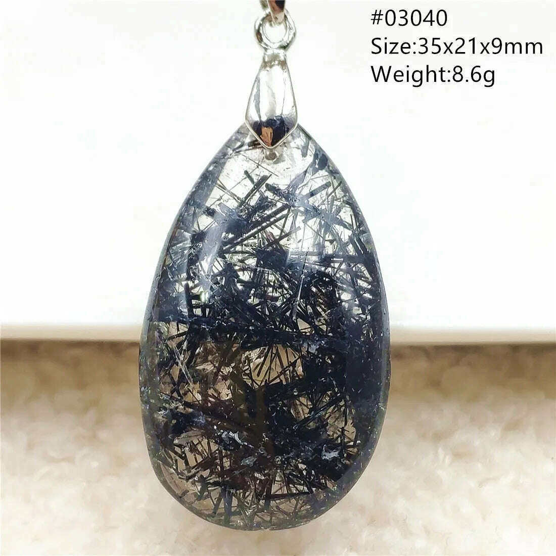 KIMLUD, Natural Black Rutilated Quartz Rectangle Pendant Jewelry Clear Beads Oval Clear Beads Crystal Wealthy Rutilated AAAAAA, 03040, KIMLUD Womens Clothes