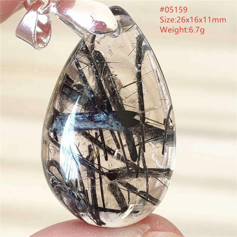 KIMLUD, Natural Black Rutilated Quartz Rectangle Pendant Jewelry Clear Beads Oval Clear Beads Crystal Wealthy Rutilated AAAAAA, 05159, KIMLUD Womens Clothes