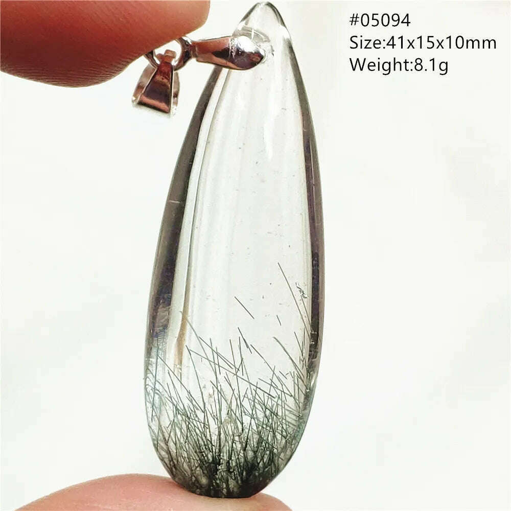 KIMLUD, Natural Black Rutilated Quartz Rectangle Pendant Jewelry Clear Beads Oval Clear Beads Crystal Wealthy Rutilated AAAAAA, 05094, KIMLUD Womens Clothes